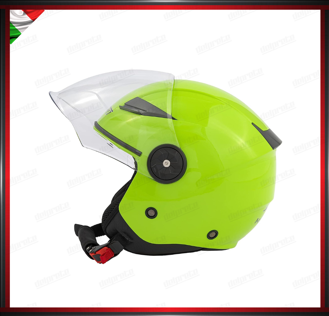 CASCO JET CITY MOTO SCOOTER VERDE CON VISIERA LUNGA OMOLOGATO ECE 22-05