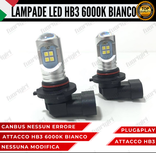 COPPIA LAMPADE HB3 LED BIANCO CREE COB CANBUS 6000K CONSIGLIATE PER FENDINEBBIA