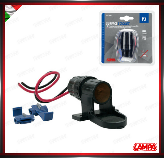 PRESA DI CORRENTE MONTAGGIO ESTERNO O INTERNO A VITE LAMPA CON COPERCHIO - 12/24V