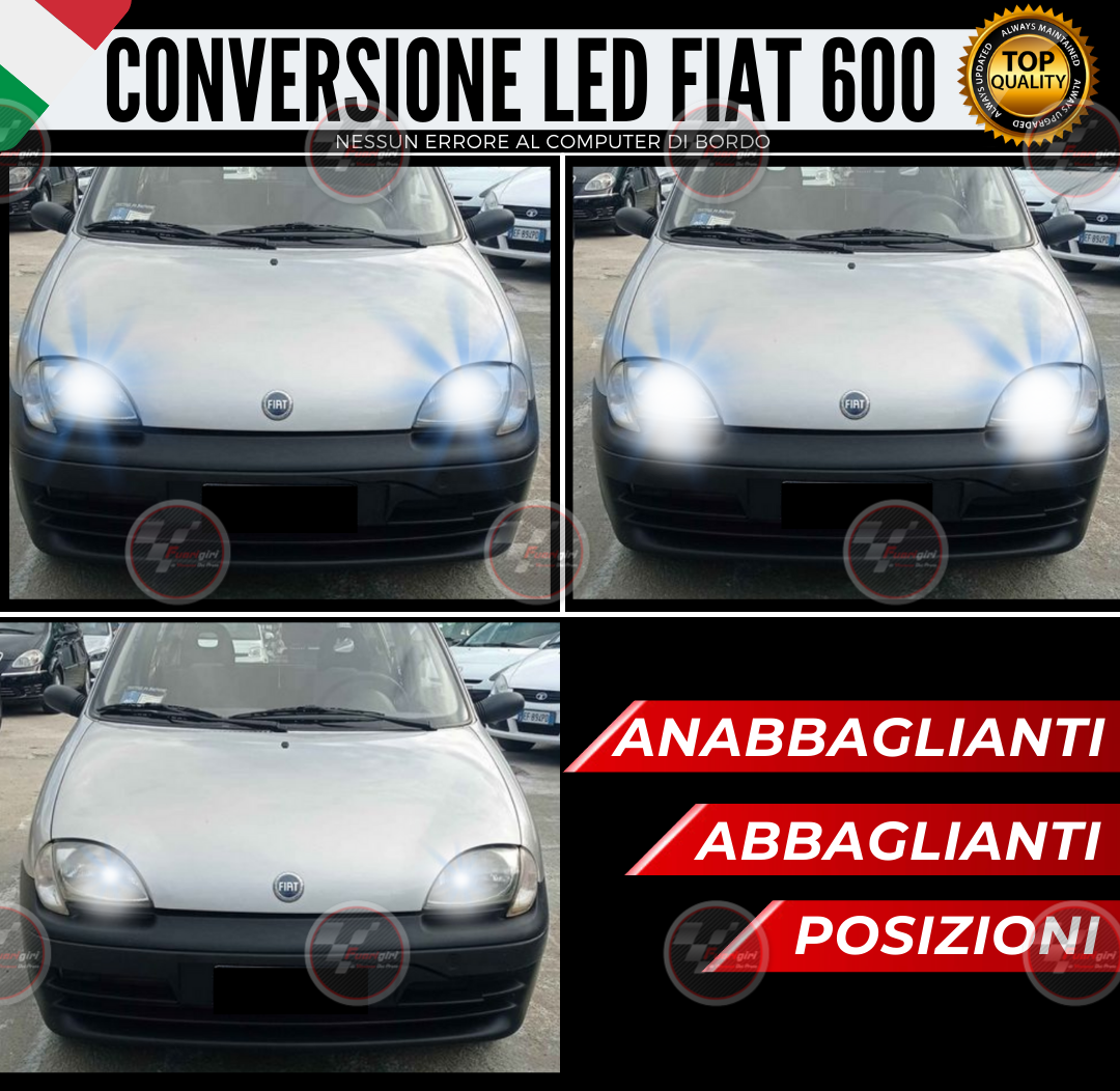 KIT FARI A LED FIAT SEICENTO 600 ANABBAGLIANTI ABBAGLIANTI LUCI POSIZIONE 7200LM