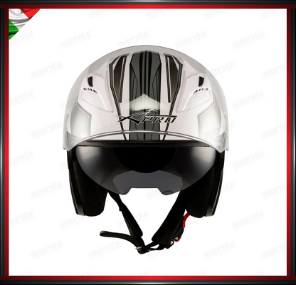 CASCO JET MOTO SCOOTER DOPPIA VISIERA BIANCO E GRIGIO SILVER LUCIDO OMOLOGATO ECE 22-05