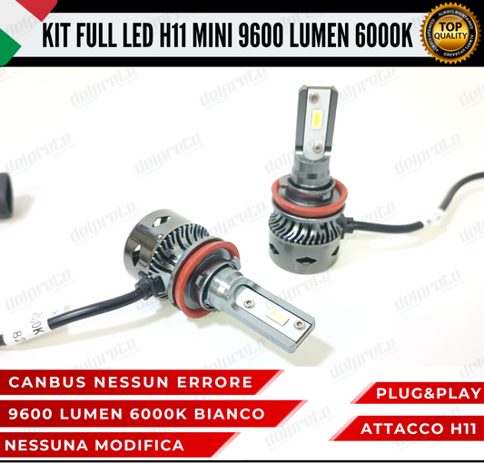 KIT LED H11 MINI FULL LED 6000K XENON CANBUS 9600 LUMEN REALI NO ERROR AUTO MOTO