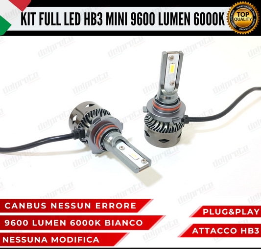 KIT LED HB3 MINI FULL LED 6000K XENON CANBUS 9600 LUMEN REALI NO ERROR AUTO MOTO