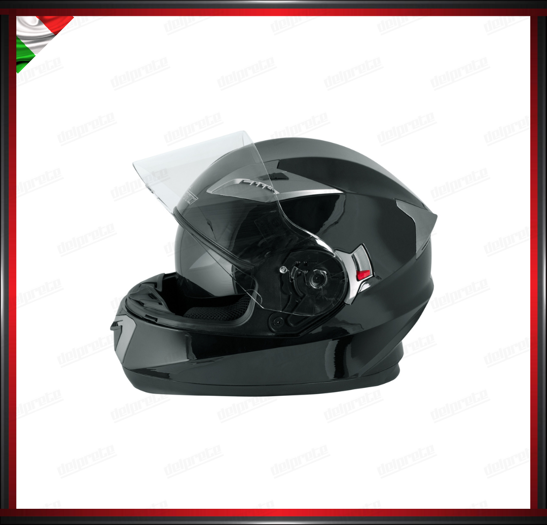 CASCO INTEGRALE NERO LUCIDO CON VISIERA INTERNA PARASOLE OMOLOGATO ECE 22-05