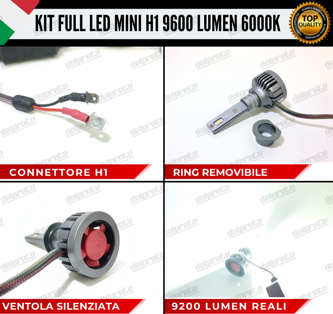 KIT LED H1 CANBUS 9600 LUMEN REALI 55W MINI SLIM PLUG AND PLAY 100% NO ERRORE