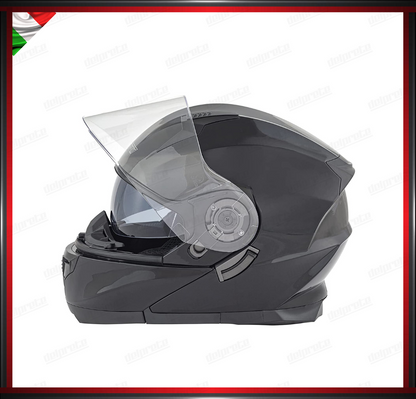 CASCO MODULARE NERO LUCIDO APRIBILE MOTO CON VISIERA PARASOLE OMOLOGATO ECE 22-05