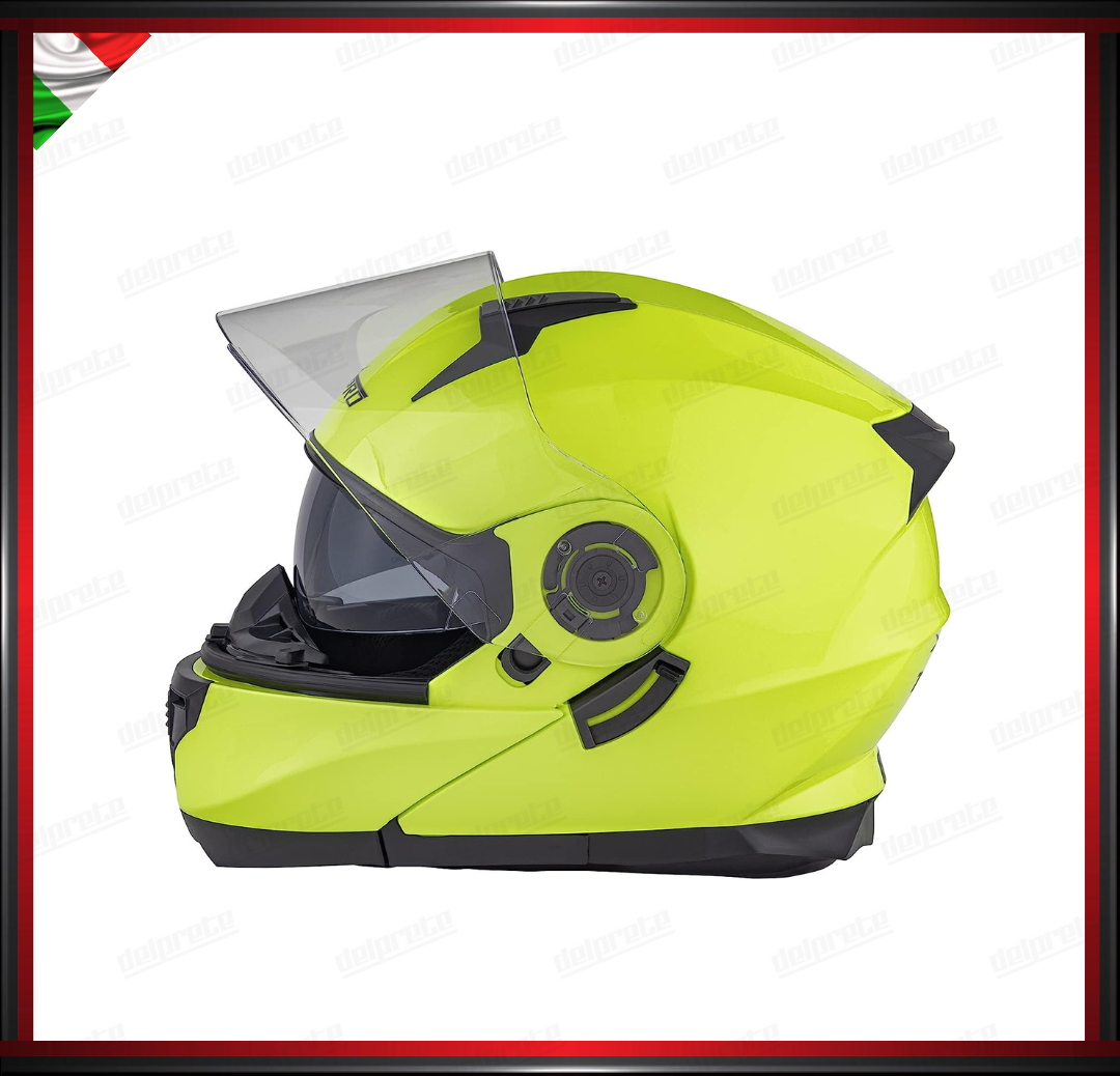 CASCO MODULARE FLUO APRIBILE MOTO CON VISIERA PARASOLE OMOLOGATO ECE 22-05