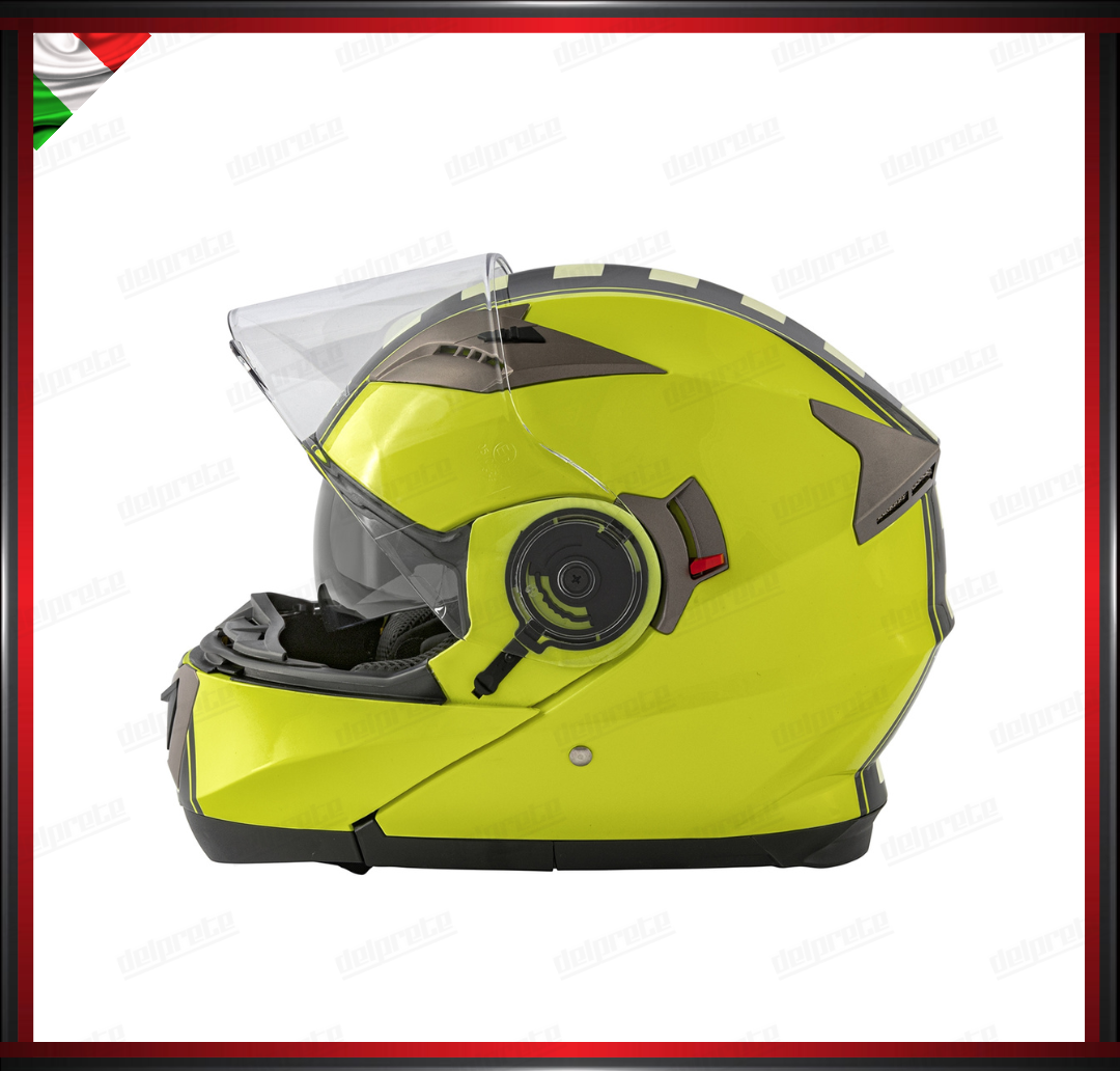 CASCO MODULARE DOPPIA VISIERA APRIBILE FLUO CON GRAFICA OMOLOGATO ECE2205