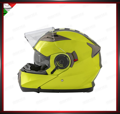 CASCO MODULARE DOPPIA VISIERA APRIBILE FLUO CON GRAFICA OMOLOGATO ECE2205