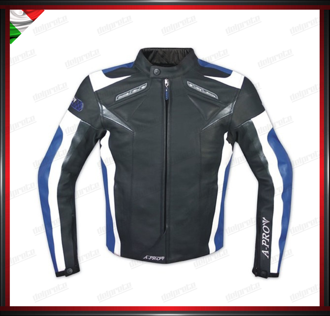 GIACCA MOTO IN PELLE CON PROTEZIONI CE RACING GILET ESTRAIBILE TRASPIRANTE BLU