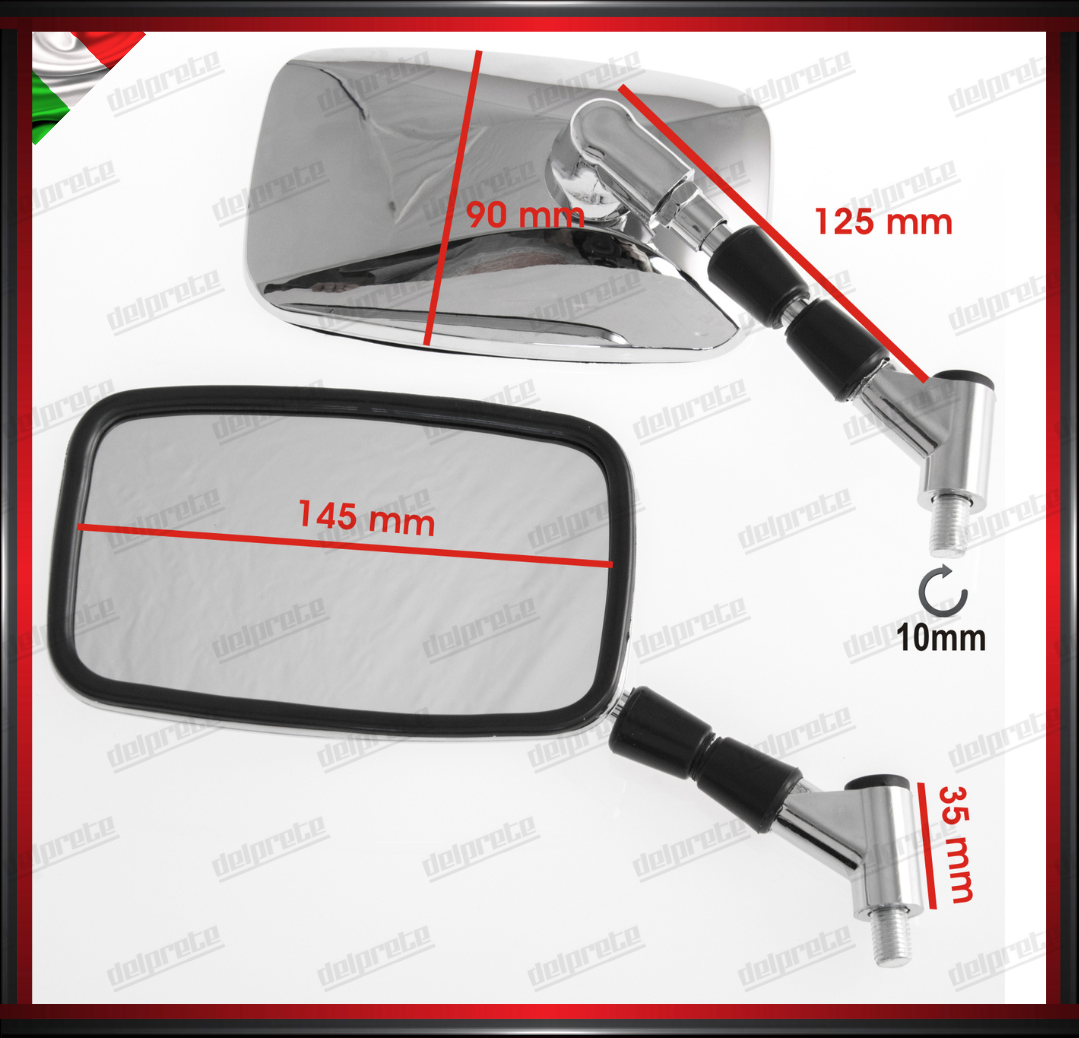 SPECCHIETTI MOTO RETTANGOLARI CUSTOM PER MANUBRIO CROMATO M10 REGOLABILI DX + SX