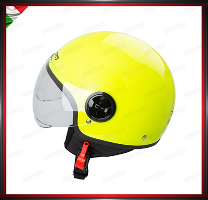 CASCO JET CITY MOTO SCOOTER GIALLO FLUO VISIERA SAGOMATA OMOLOGATO ECE 22-05