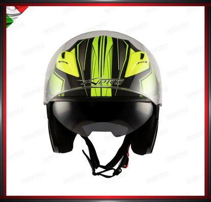 CASCO JET MOTO SCOOTER DOPPIA VISIERA NERO E FLUO OPACO OMOLOGATO ECE 22-05