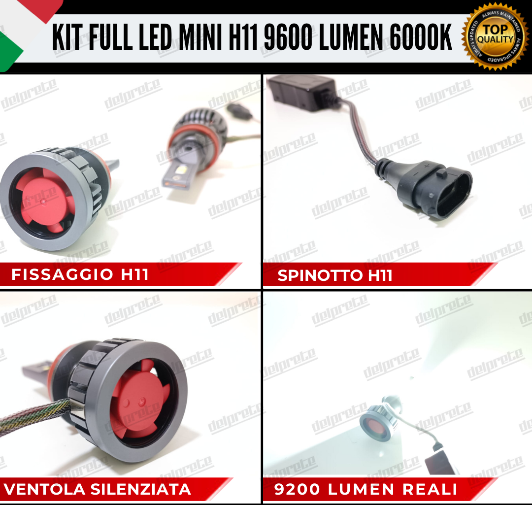 KIT LED H11 CANBUS 9600 LUMEN REALI 55W MINI SLIM PLUG AND PLAY 100% NO ERRORE