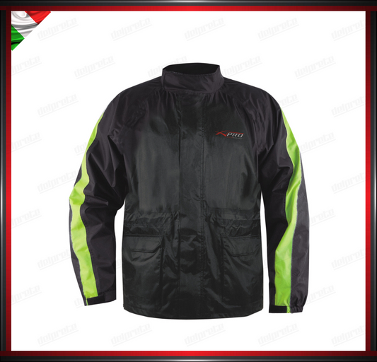 GIACCA DA MOTO IMPERMEABILE 100% ANTIACQUA INSERTI FLUO MATERIALE ANTIPIOGGIA E ANTIVENTO