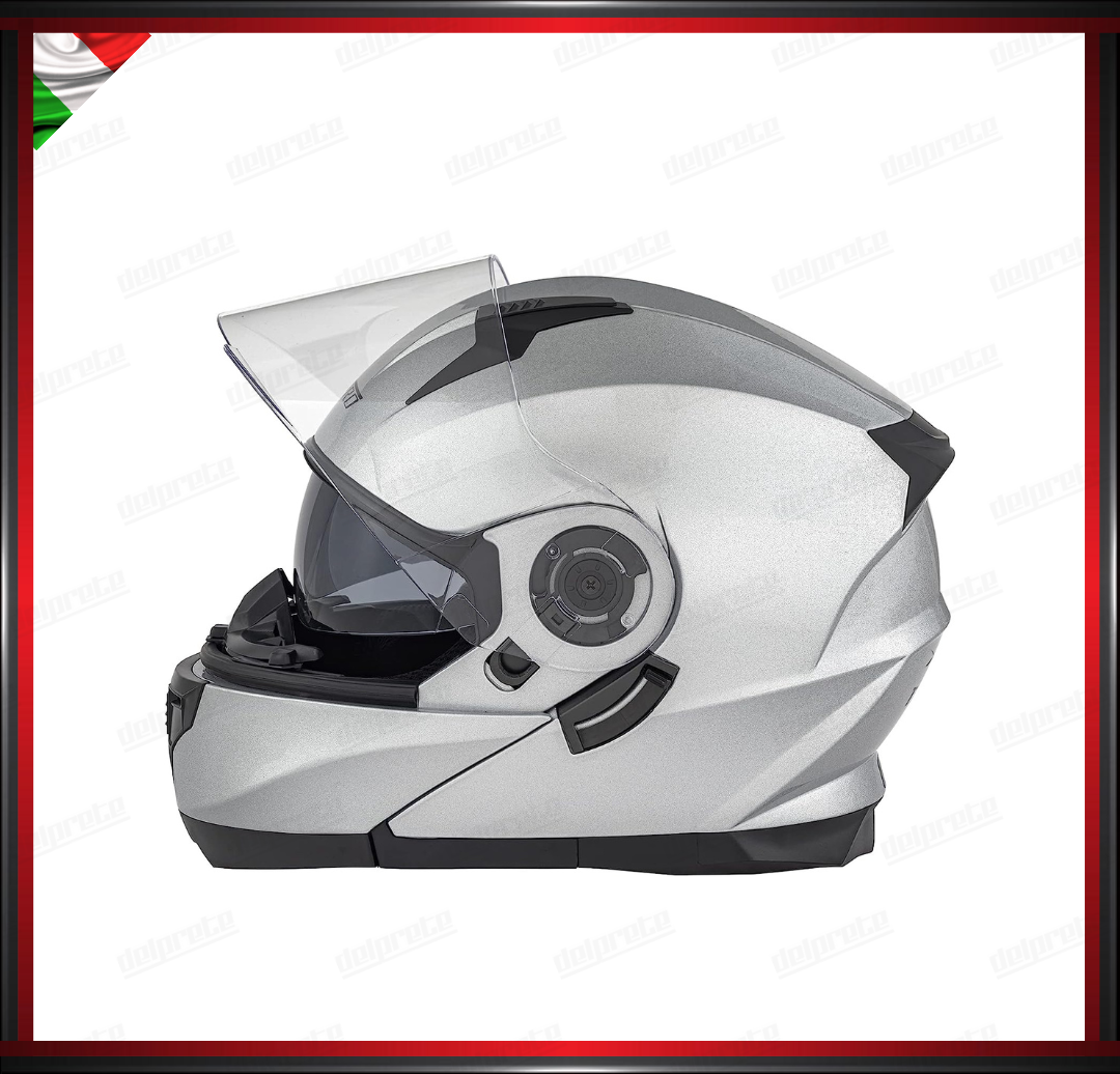 CASCO MODULARE GRIGIO ARGENTO APRIBILE MOTO CON VISIERA PARASOLE OMOLOGATO ECE 22-05