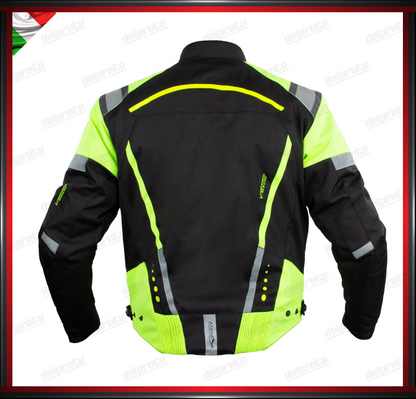 GIACCA MOTO FLUO IN TESSUTO CORDURA INTERNO SFODERABILE PROTEZIONI CE ESTIVA