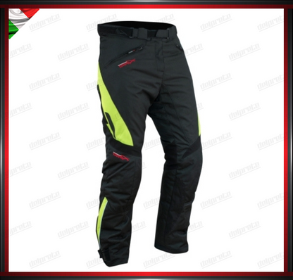 PANTALONI MOTO DONNA FLUO IMPERMEABILI CON IMBOTTITURA TERMICA ESTRAIBILE PROTEZIONI OMOLOGATE CE