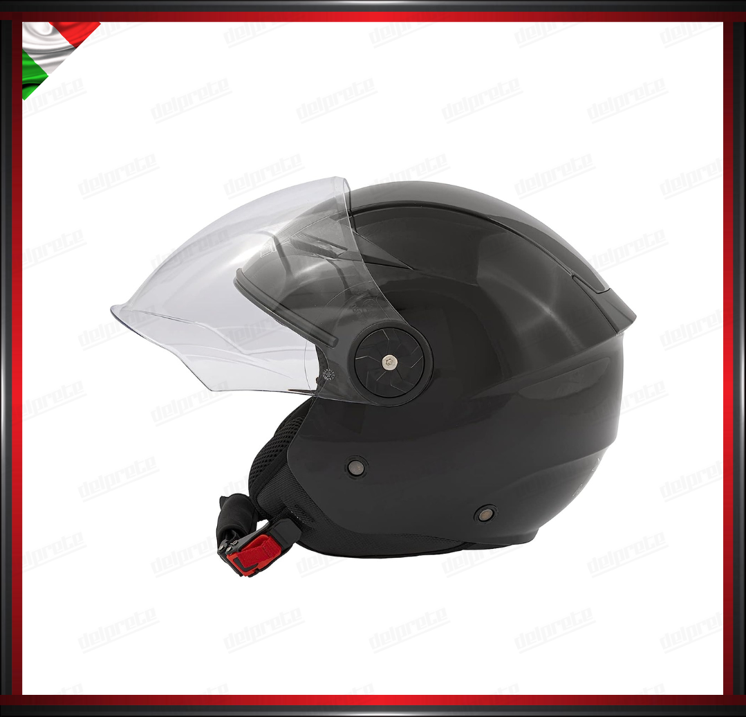 CASCO JET CITY MOTO SCOOTER NERO LUCIDO CON VISIERA LUNGA OMOLOGATO ECE 22-05