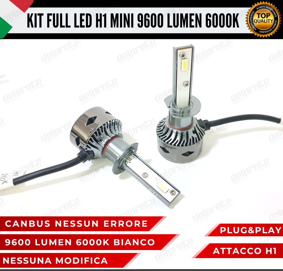 KIT LED H1 MINI FULL LED 6000K XENON CANBUS 9600 LUMEN REALI NO ERROR AUTO MOTO