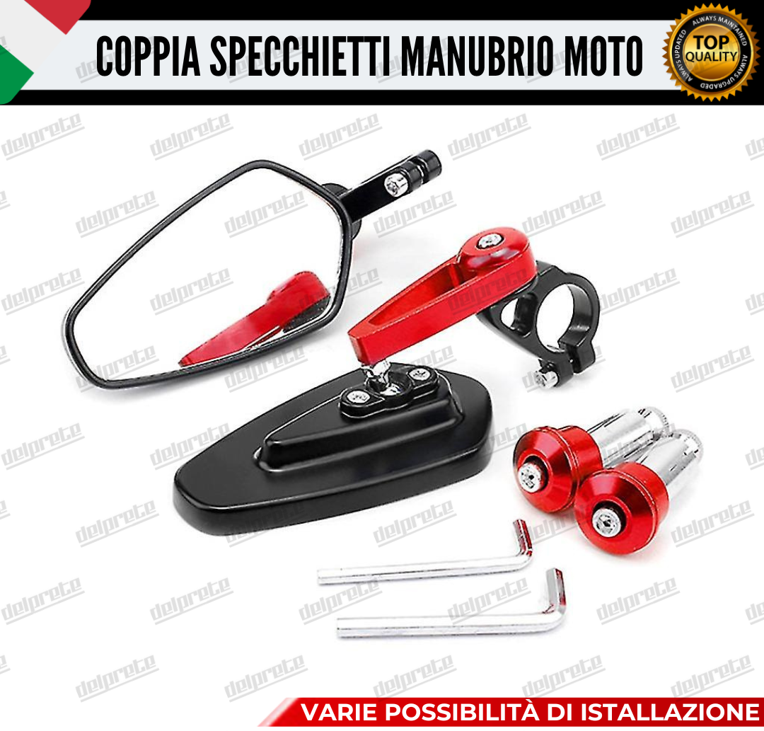 SPECCHIETTI RETROVISORI MANUBRIO COPPIA PER MOTO SCOOTER BAR END ROSSO CAFE RACER