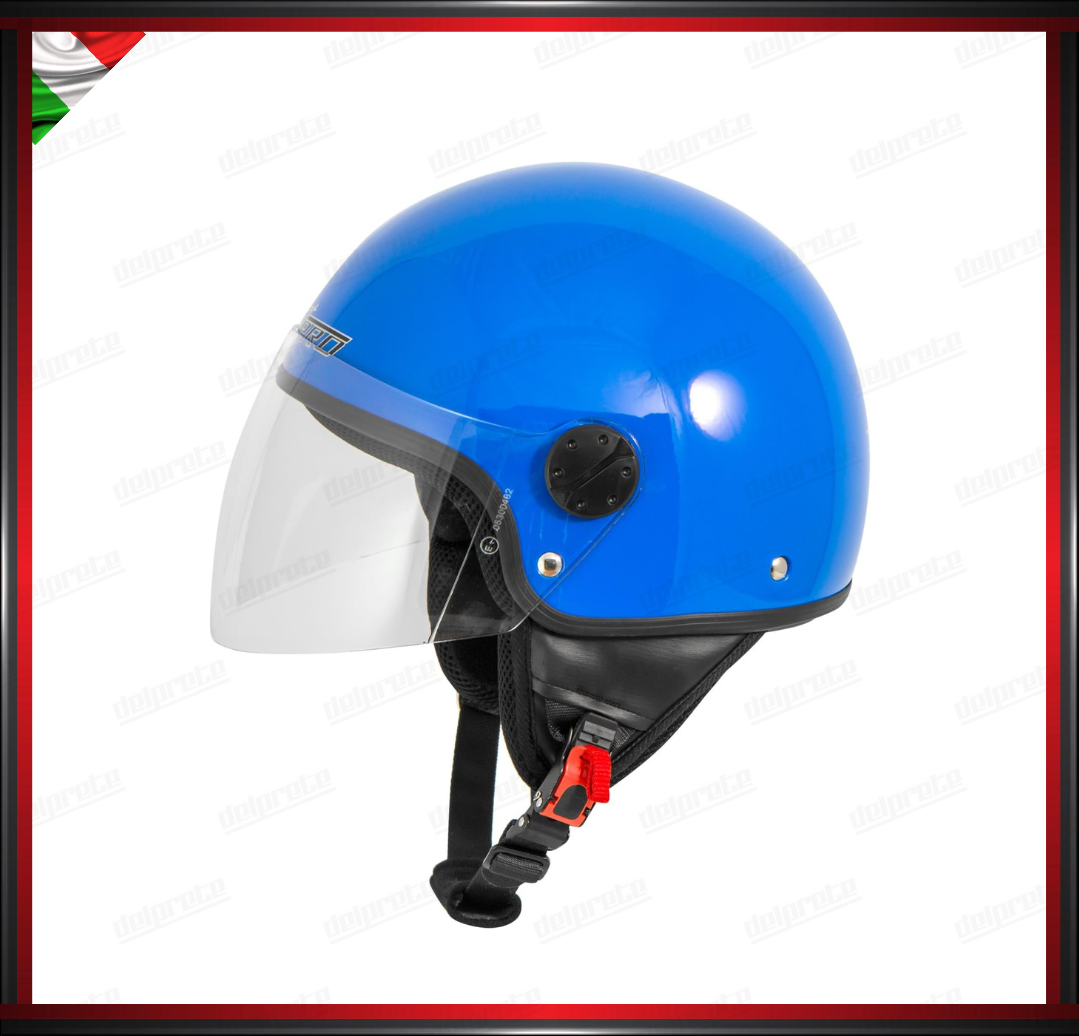 CASCO JET MOTO SCOOTER VISIERA LUNGA BLU LUCIDO OMOLOGATO ECE 22-05