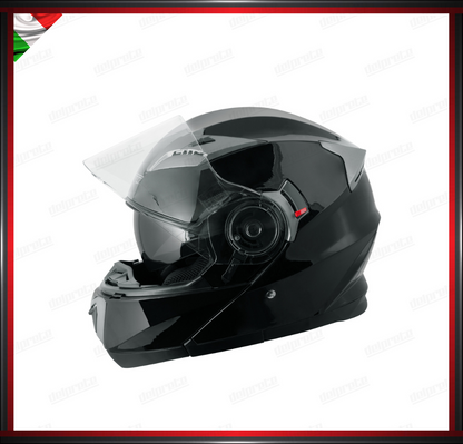 CASCO MODULARE MOTO DOPPIA VISIERA INTERNA PARASOLE NERO LUCIDO OMOLOGATO ECE 22-05