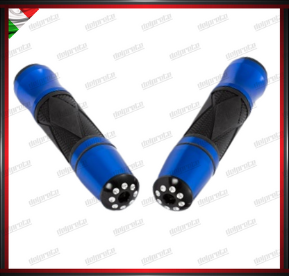 COPPIA MANOPOLE MOTO SCOOTER ANODIZZATE ALLUMINIO GOMMA BLU UNIVERSALI