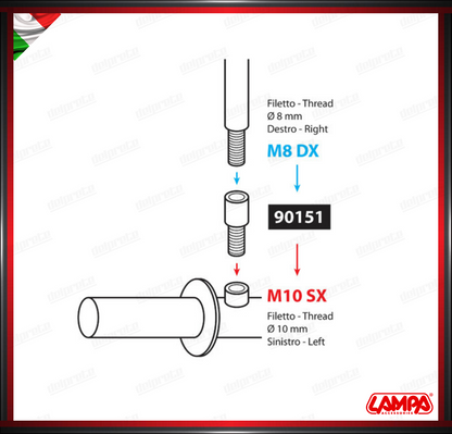 ADATTATORE PER SPECCHIETTO NERO RETROVISORE FILETTO Ø 8 MM DX > Ø 10 MM SX