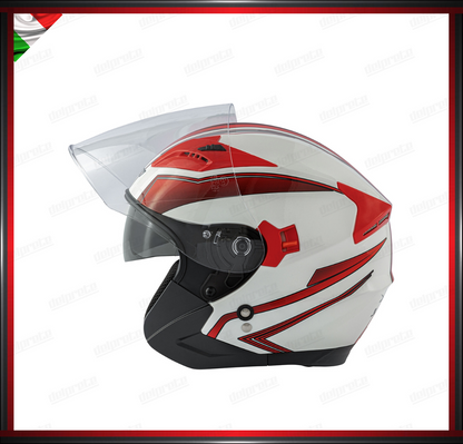 CASCO JET MOTO SCOOTER DOPPIA VISIERA BIANCO E ROSSO LUCIDO OMOLOGATO ECE 22-05