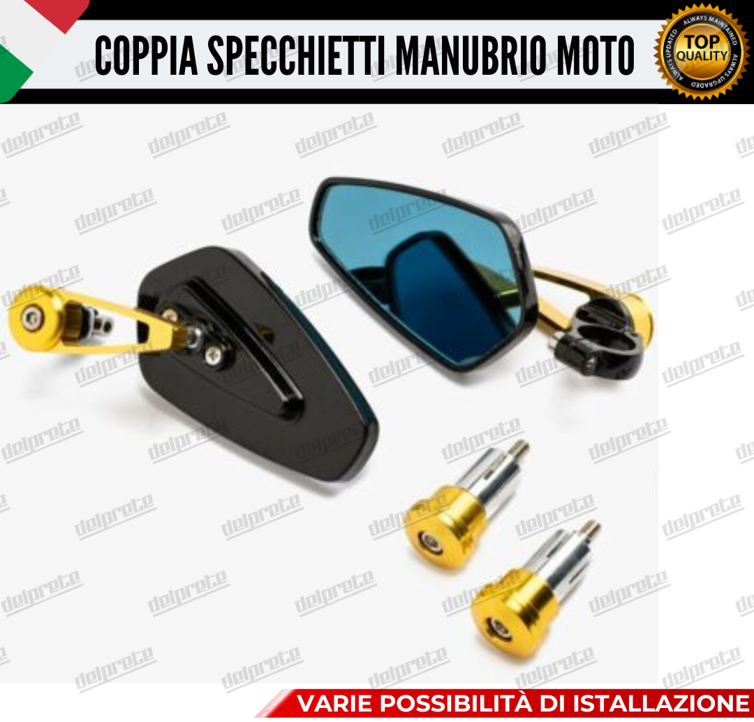 SPECCHIETTI RETROVISORI MANUBRIO COPPIA PER MOTO SCOOTER BAR END ORO CAFE RACER