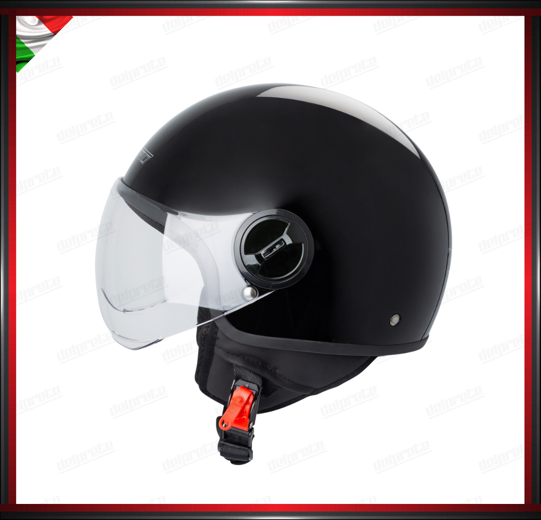 CASCO JET CITY MOTO SCOOTER NERO LUCIDO VISIERA SAGOMATA OMOLOGATO ECE 22-05