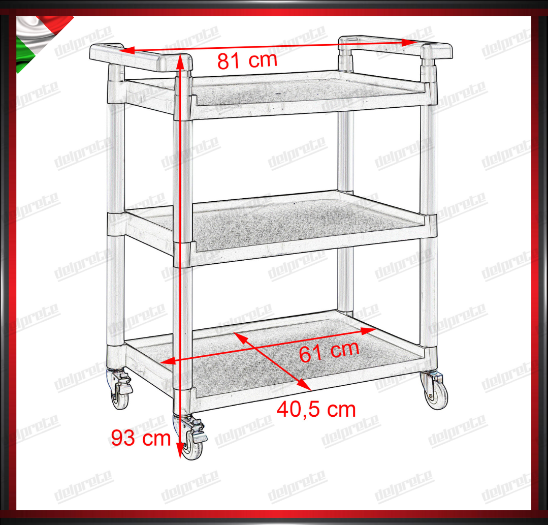 CARRELLO SCAFFALE DA OFFICINA CON RUOTE 3 RIPRIANI PORTA UTENSILI OFFICINA MULTIUSO