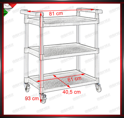 CARRELLO SCAFFALE DA OFFICINA CON RUOTE 3 RIPRIANI PORTA UTENSILI OFFICINA MULTIUSO