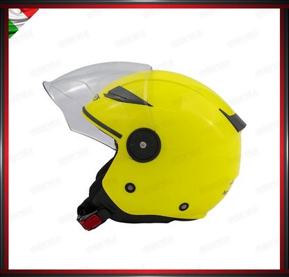 CASCO JET CITY MOTO SCOOTER GIALLO FLUO CON VISIERA LUNGA OMOLOGATO ECE 22-05