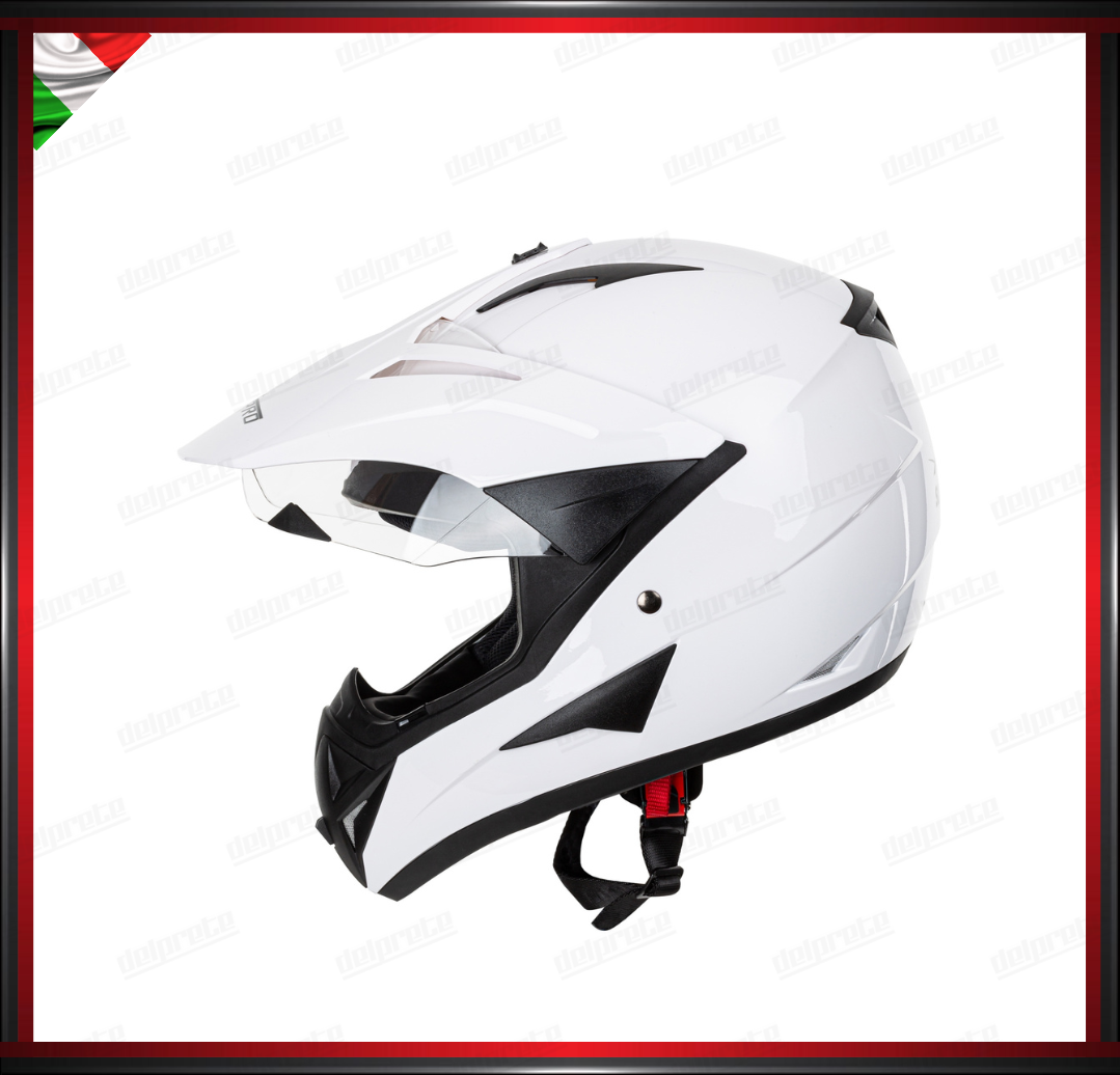 CASCO MOTO ENDURO CROSS BIANCO LUCIDO TRIAL ADVENTURE OFF ROAD OMOLOGATO ECE 22-05