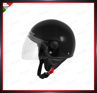 CASCO JET MOTO SCOOTER VISIERA LUNGA NERO LUCIDO OMOLOGATO ECE 22-05