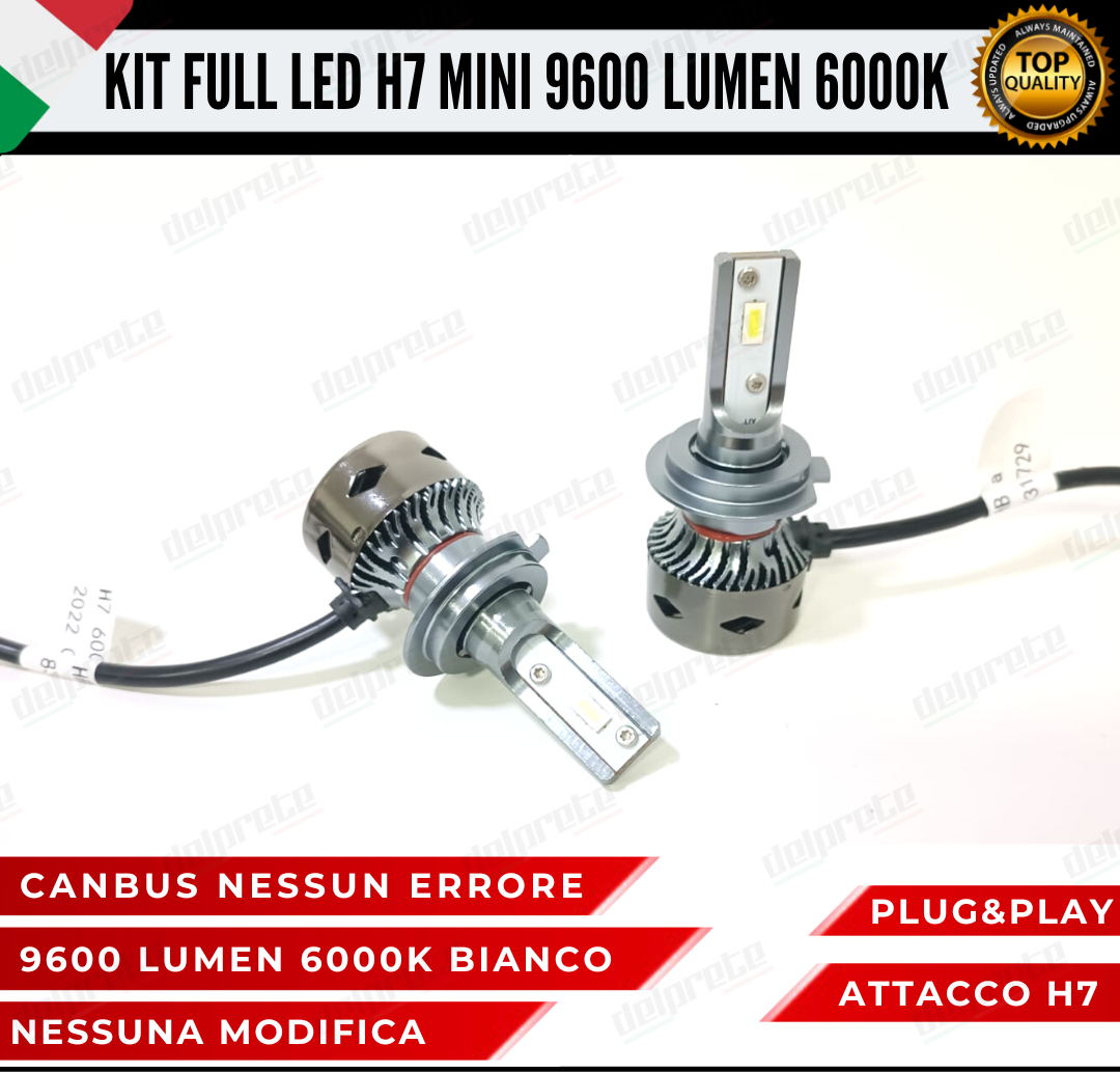 KIT LED H7 MINI FULL LED 6000K XENON CANBUS 9600 LUMEN REALI NO ERROR AUTO MOTO