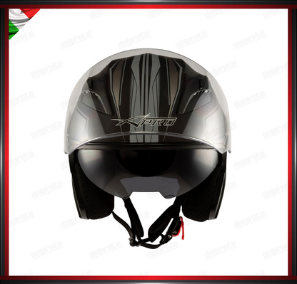 CASCO JET MOTO SCOOTER DOPPIA VISIERA NERO E SILVER GRIGIO OPACO OMOLOGATO ECE 22-05