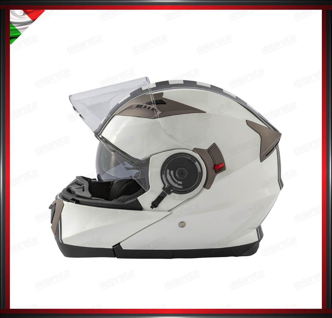 CASCO MODULARE DOPPIA VISIERA APRIBILE BIANCO CON GRAFICA OMOLOGATO ECE2205