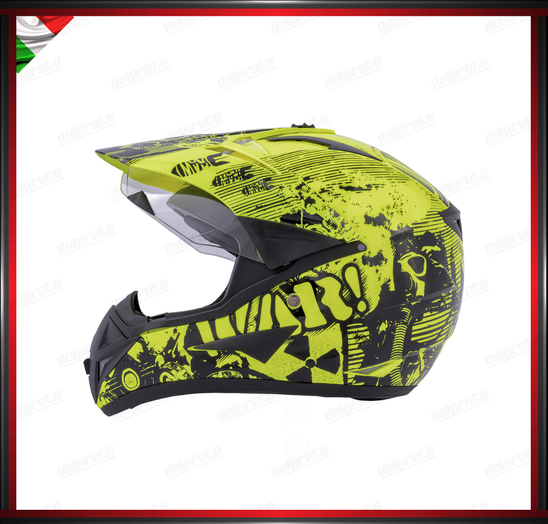 CASCO MOTO ENDURO CROSS GIALLO NERO TRIAL ADVENTURE OFF ROAD OMOLOGATO ECE 22-05