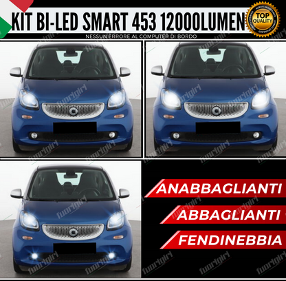 KIT LED SMART FORTWO FORFOUR 453 FENDINEBBIA ANABBAGLIANTI + ABB 12000 LUMEN