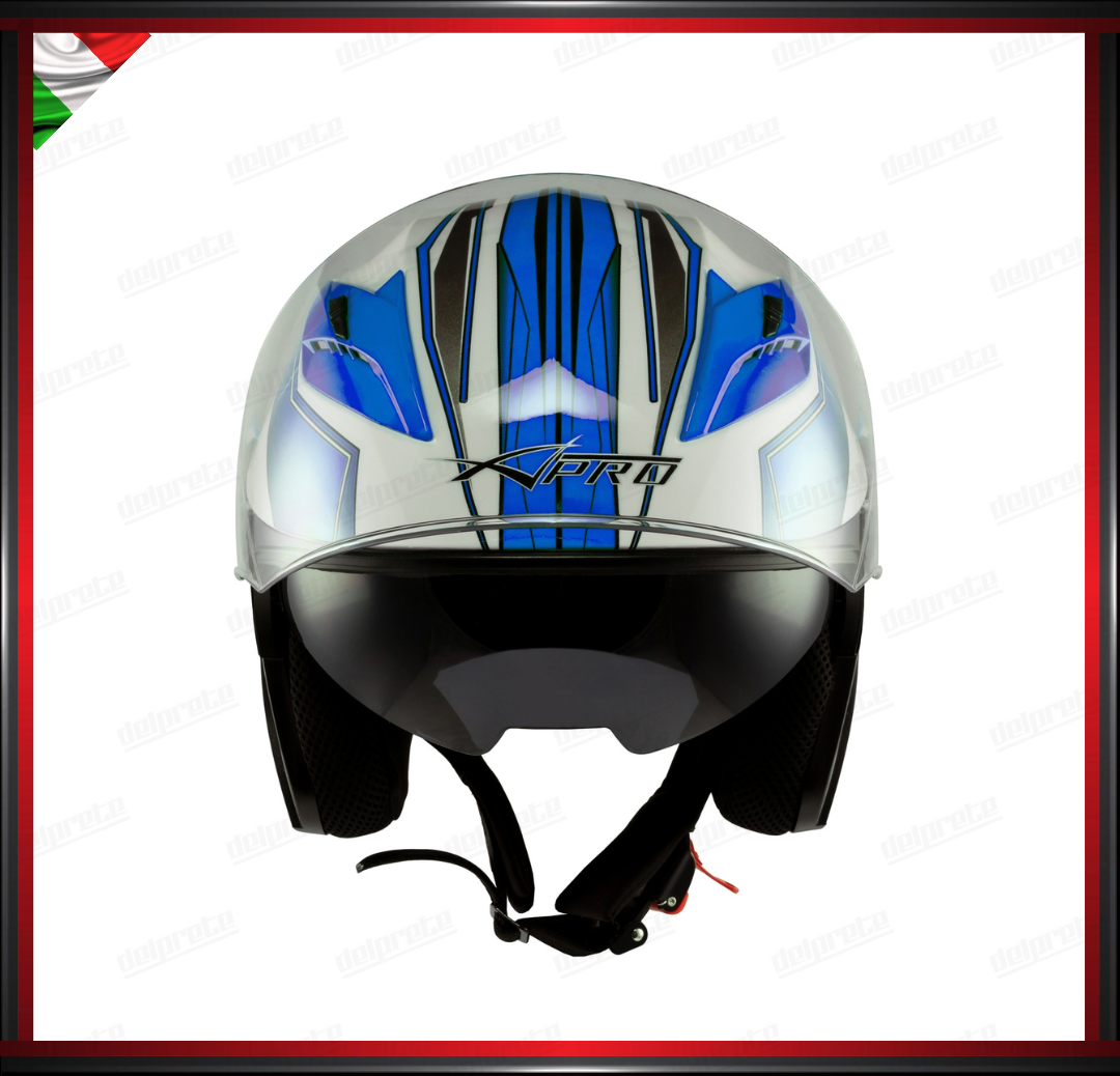 CASCO JET MOTO SCOOTER DOPPIA VISIERA BIANCO E BLU LUCIDO OMOLOGATO ECE 22-05