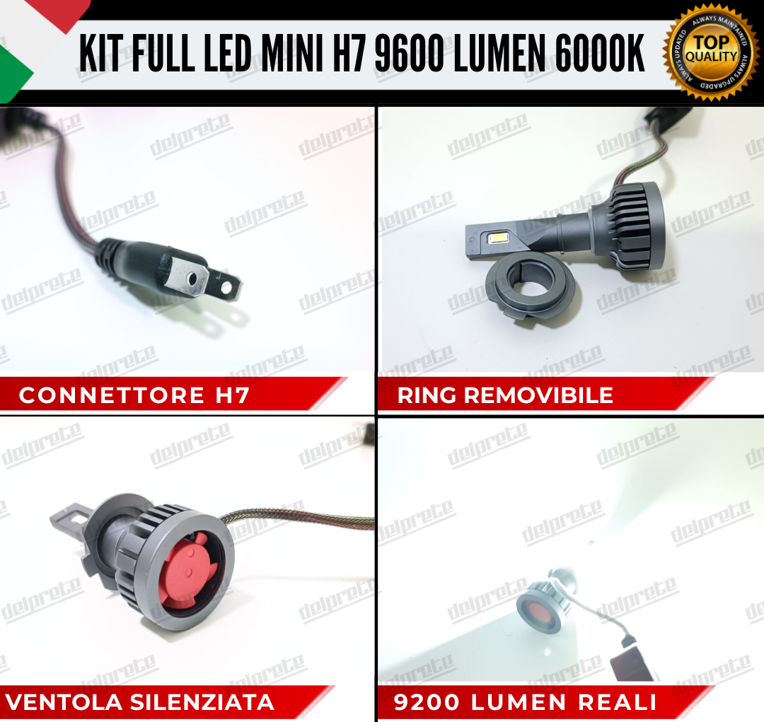 KIT LED H7 CANBUS 9600 LUMEN REALI 55W MINI SLIM PLUG AND PLAY 100% NO ERRORE