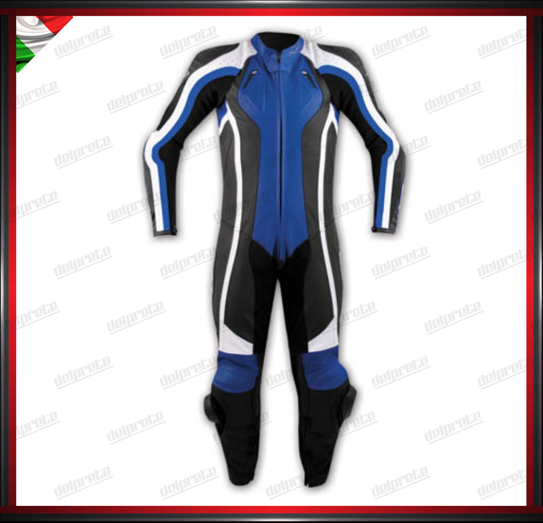 TUTA IN PELLE MOTO DIVISIBILE 2 PEZZI IN PELLE TRAFORATA PROTEZIONI CE ROSSO BLU