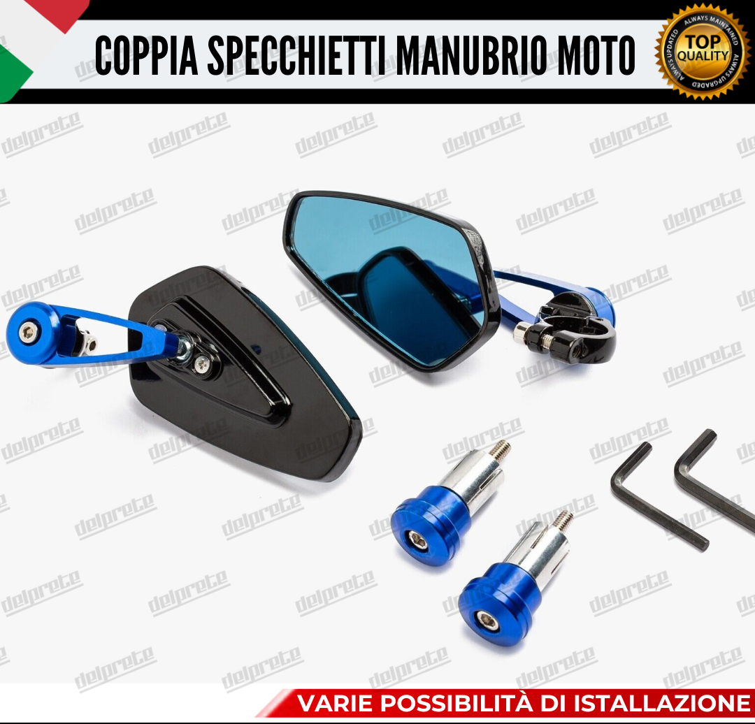 SPECCHIETTI RETROVISORI MANUBRIO COPPIA PER MOTO SCOOTER BAR END BLU CAFE RACER