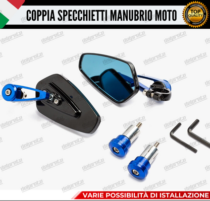 SPECCHIETTI RETROVISORI MANUBRIO COPPIA PER MOTO SCOOTER BAR END BLU CAFE RACER