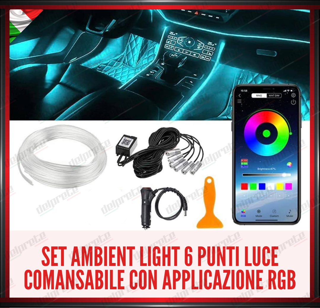 STRISCIA FILO AMBIENT LIGHT LUCE AMBIENTE RBG CON APP 6 METRI 6 PUNTI INTERNI