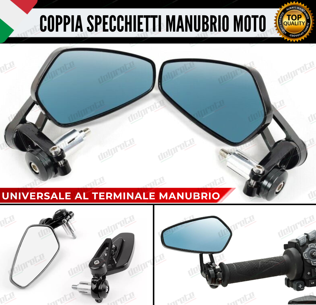 SPECCHIETTI RETROVISORI MANUBRIO COPPIA PER MOTO SCOOTER BAR END NERO CAFE RACER