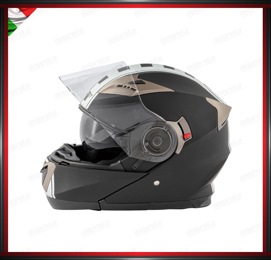 CASCO MODULARE DOPPIA VISIERA APRIBILE NERO OPACO CON GRAFICA OMOLOGATO ECE2205